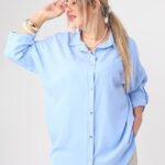 Elegancka koszula damska plus size niebieska