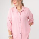 Elegancka koszula damska plus size różowa