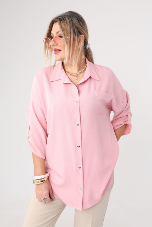 Elegancka koszula damska plus size różowa