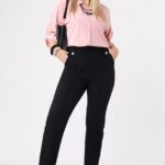 Eleganckie spodnie damskie z wysokim stanem duże rozmiary czarne 42-54