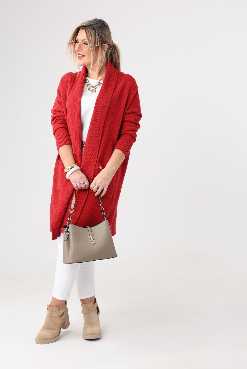 Kardigan damski XXL czerwony – moda dla puszystych