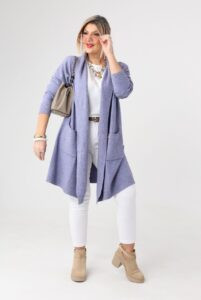 Kardigan damski XXL fioletowy – moda dla puszystych