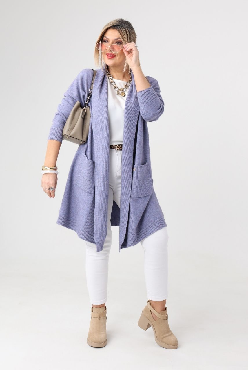 Kardigan damski XXL fioletowy – moda dla puszystych