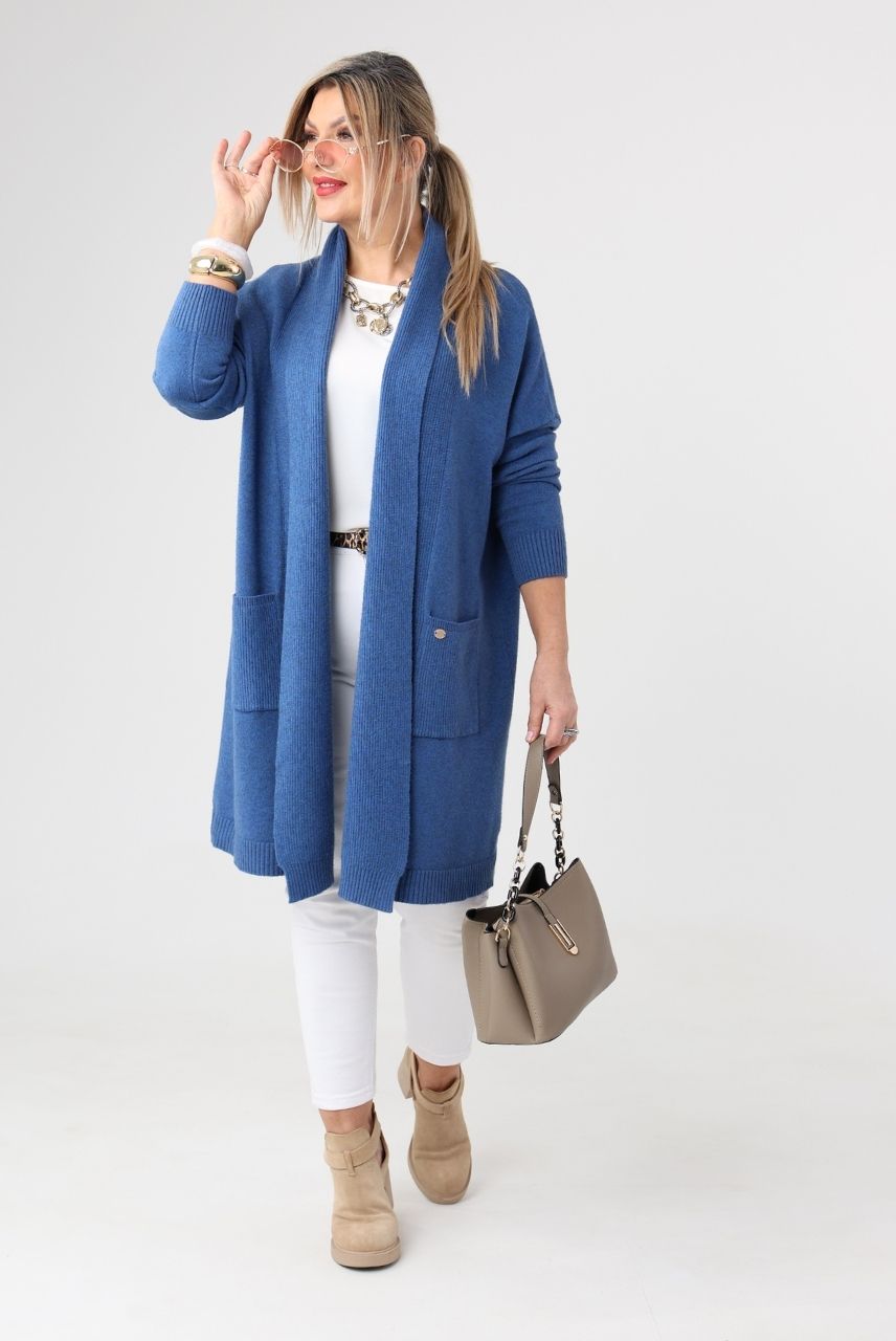 Kardigan damski XXL niebieski – moda dla puszystych
