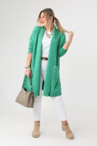 Kardigan damski XXL zielony – moda dla puszystych