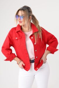 Dżinsowa kurtka damska duże rozmiary czerwona