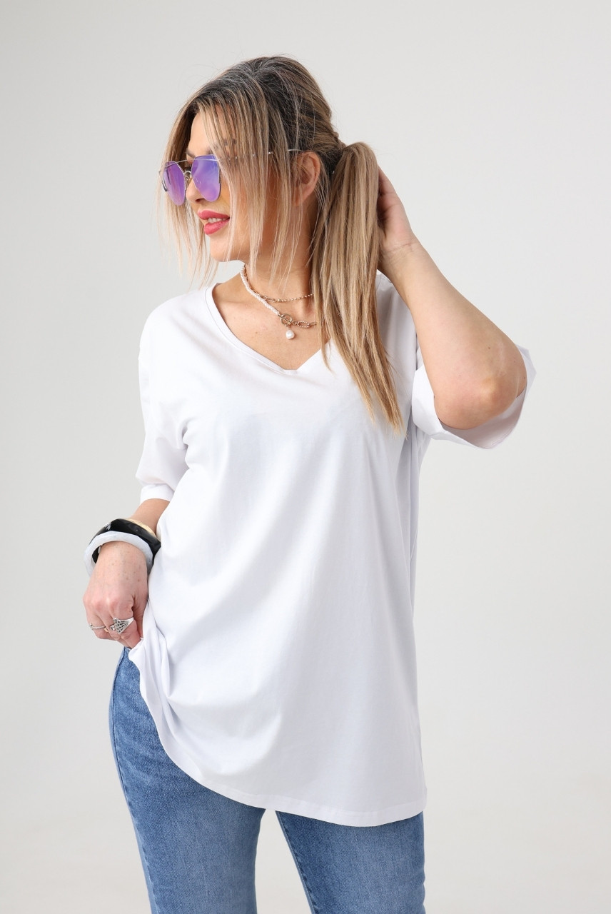 Luźna bluzka damska plus size krótki rękaw