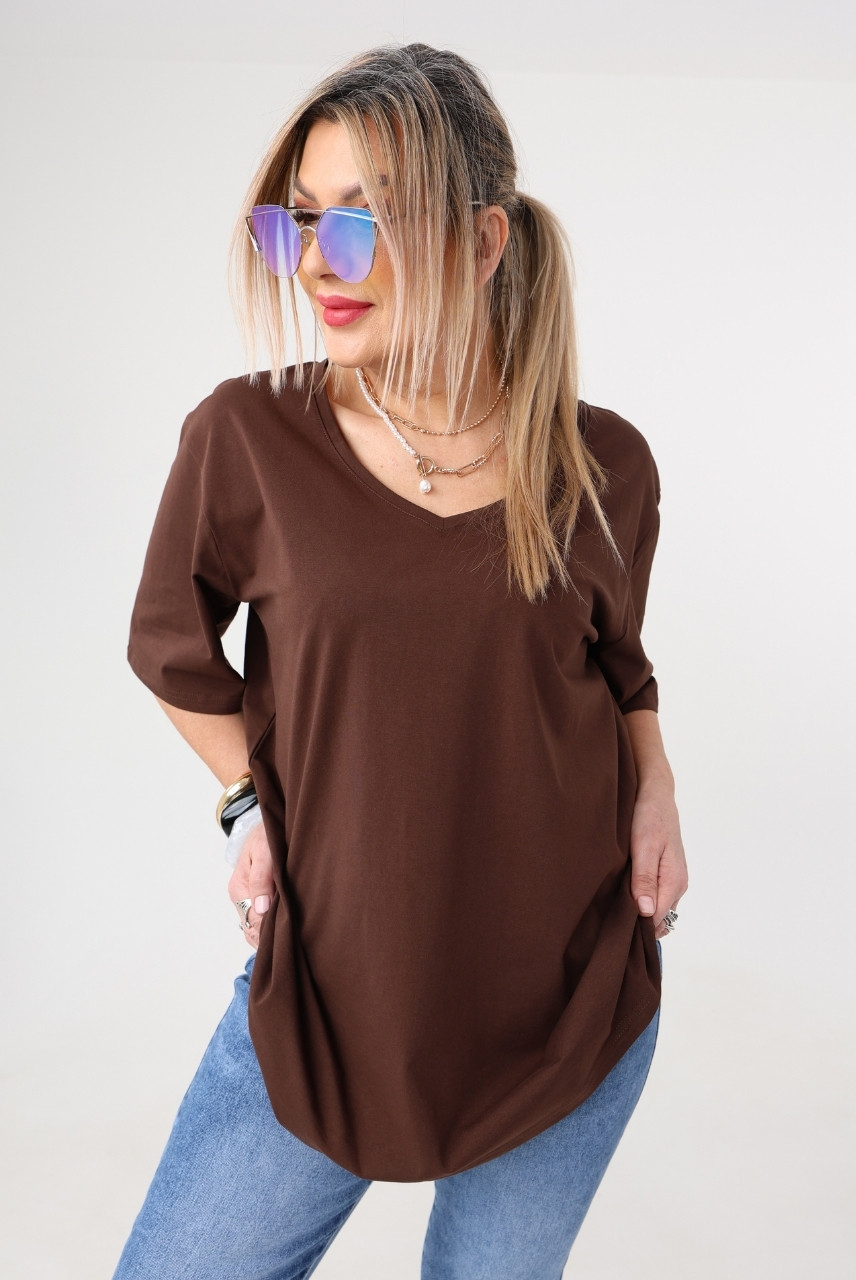 Luźna bluzka damska plus size krótki rękaw