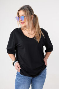 Luźna bluzka damska plus size krótki rękaw