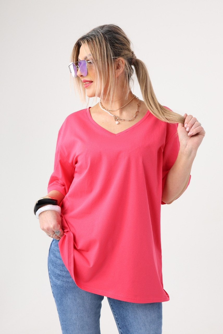 Luźna bluzka damska plus size krótki rękaw