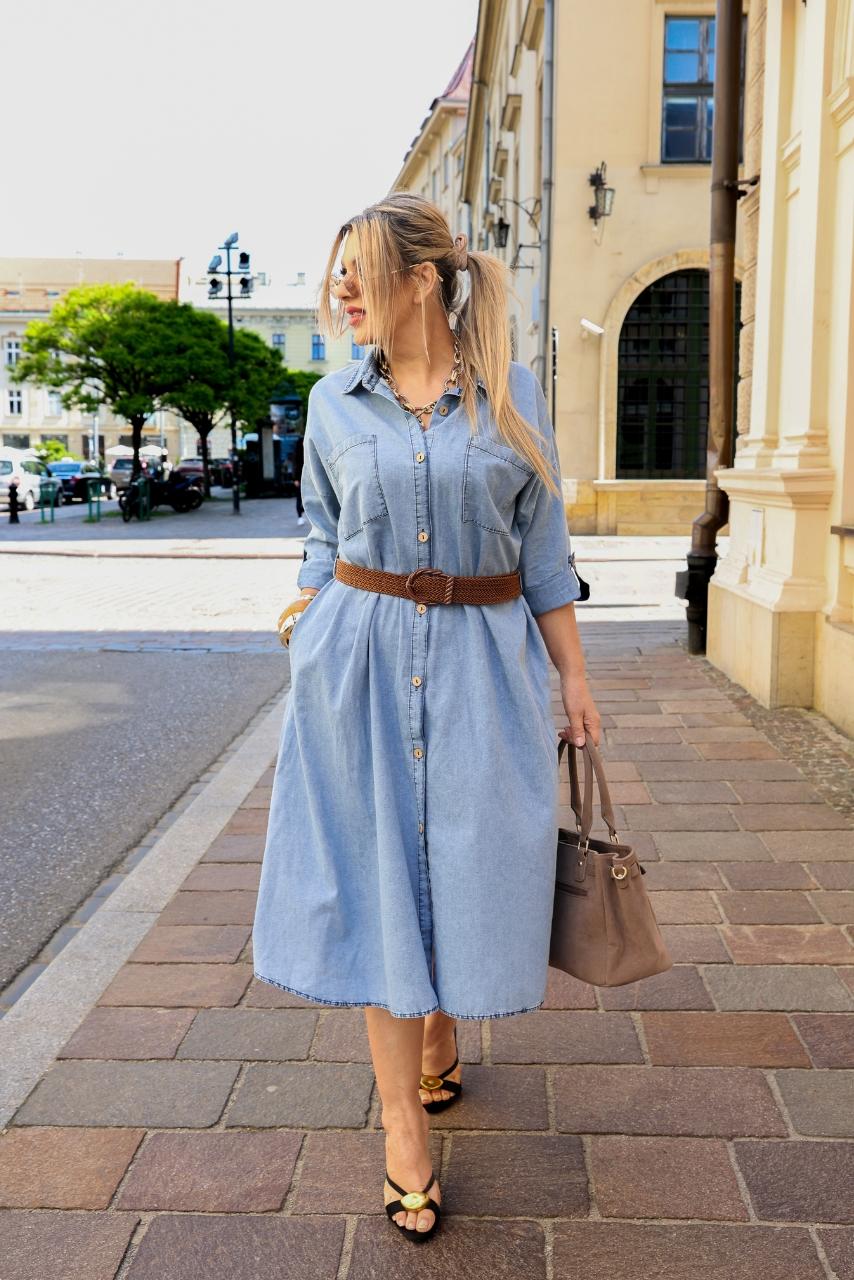 Sukienka jeansowa z paskiem vintage denim