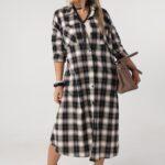 Sukienka koszulowa plus size w kratę czarno-beżowa 42-50
