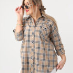 Bawełniana koszula w kratę plus size beżowa 42-50 (3)