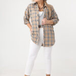 Bawełniana koszula w kratę plus size beżowa 42-50 (4)