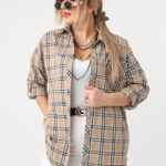Bawełniana koszula w kratę plus size beżowa 42-50