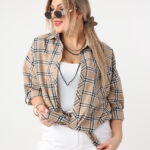 Bawełniana koszula w kratę plus size beżowa 42-50 (6)