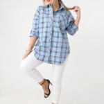 Bawełniana koszula w kratę plus size niebieska 42-50 (1)