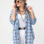 Bawełniana koszula w kratę plus size niebieska 42-50