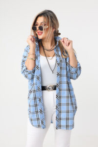 Bawełniana koszula w kratę plus size niebieska 42-50