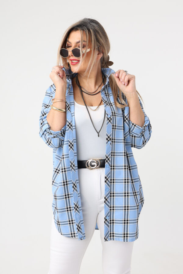 Bawełniana koszula w kratę plus size niebieska 42-50