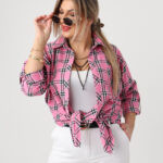 Bawełniana koszula w kratę plus size różowa 42-50 (1)