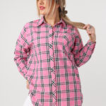 Bawełniana koszula w kratę plus size różowa 42-50 (3)
