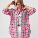 Bawełniana koszula w kratę plus size różowa 42-50