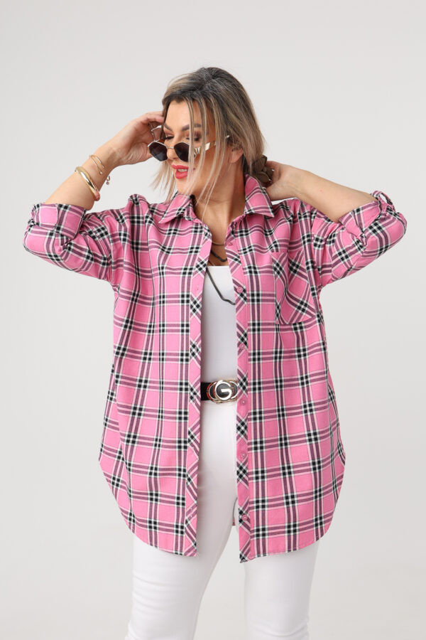 Bawełniana koszula w kratę plus size różowa 42-50