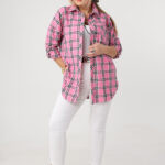 Bawełniana koszula w kratę plus size różowa 42-50 (8)