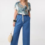 Bawełniane szerokie spodnie damskie plus size jeansowe granatowe 44-54