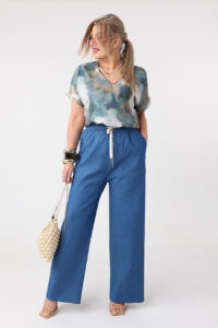 Bawełniane szerokie spodnie damskie plus size jeansowe granatowe 44-54