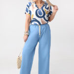 Bawełniane szerokie spodnie damskie plus size jeansowe niebieskie 44-54