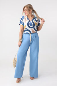 Bawełniane szerokie spodnie damskie plus size jeansowe niebieskie 44-54