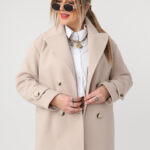 Beżowy płaszcz przejściowy plus size na guziki 42-46 (2)