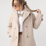 beżowy płaszcz przejściowy plus size na guziki 42-46