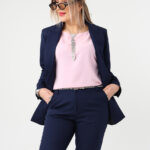 Elegancki garnitur damski plus size granatowy 42-52 (1)