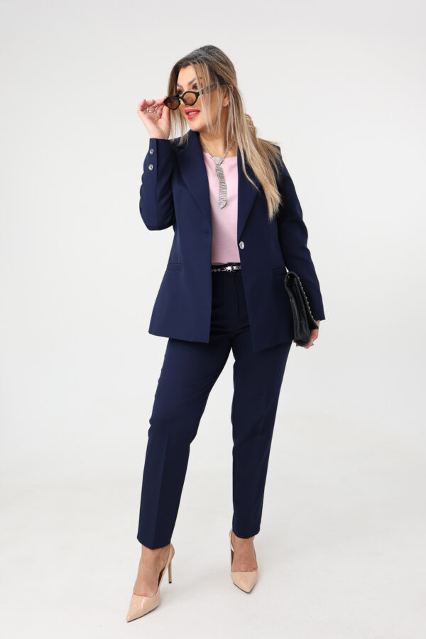 Elegancki garnitur damski plus size granatowy 38-52