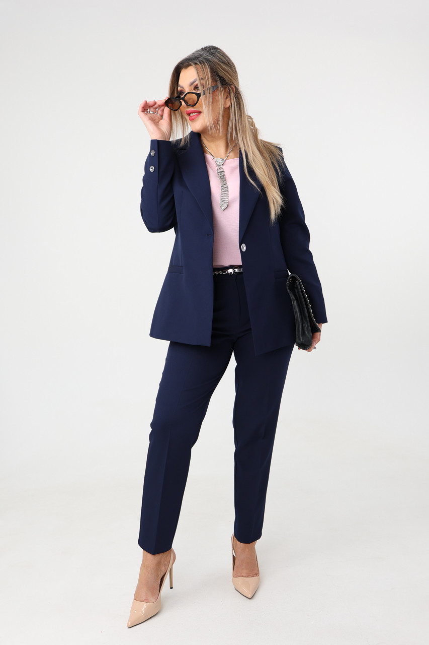 Elegancki garnitur damski plus size granatowy 38-52