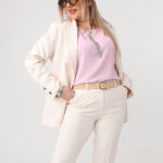 Elegancki garnitur damski plus size kremowy 42-52 (2)