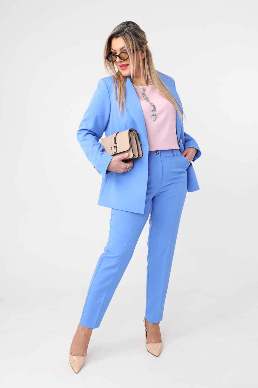 Elegancki garnitur damski plus size niebieski 42-52