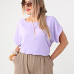 Fioletowa gładka bluzka plus size z krótkim rękawem 44-52 (1)