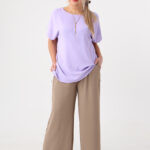 Fioletowa gładka bluzka plus size z krótkim rękawem 44-52 (2)