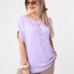 Fioletowa gładka bluzka plus size z krótkim rękawem 44-52