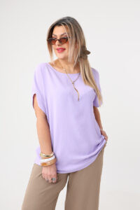 Fioletowa gładka bluzka plus size z krótkim rękawem 44-52