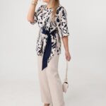 Komplet damski elegancki plus size beżowo-granatowy (5)