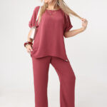 Komplet damski elegancki plus size bordowy 42-52 (1)