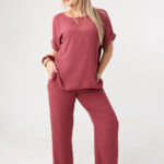 Komplet damski elegancki plus size bordowy 42-52 (5)