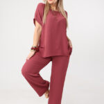 Komplet damski elegancki plus size bordowy 42-52