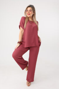 Komplet damski elegancki plus size bordowy 42-52