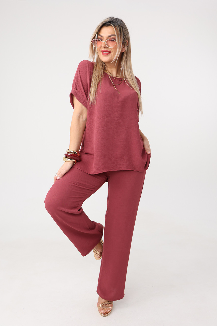 Komplet damski elegancki plus size bordowy 42-52